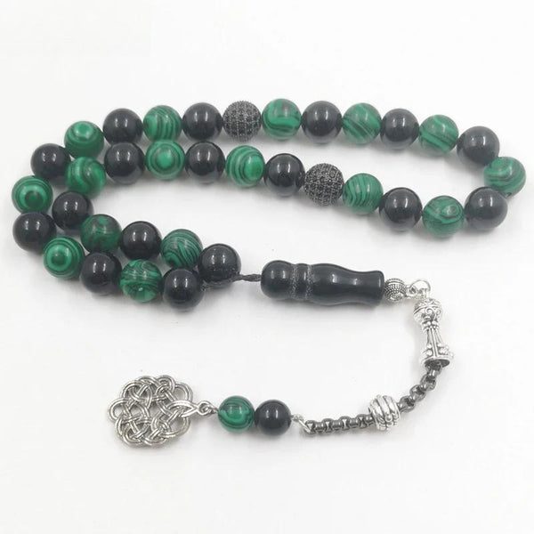 Tasbih de malaquita con ágata negra, regalo musulmán para Eid-Adha