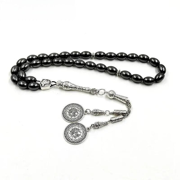 Pulsera de joyería islámica Tasbih de hematita natural con 33 cuentas de oración, regalo musulmán