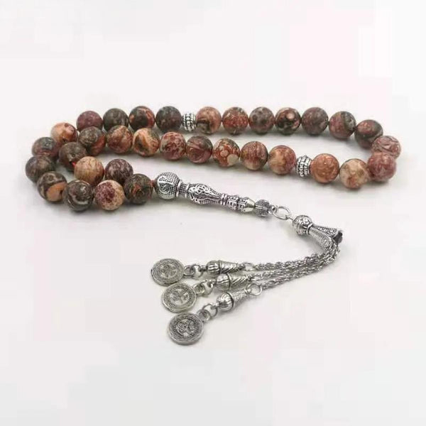 Pulsera de cuentas de rosario Misbaha de piedra preciosa de jaspe natural, accesorios islámicos, regalo de moda
