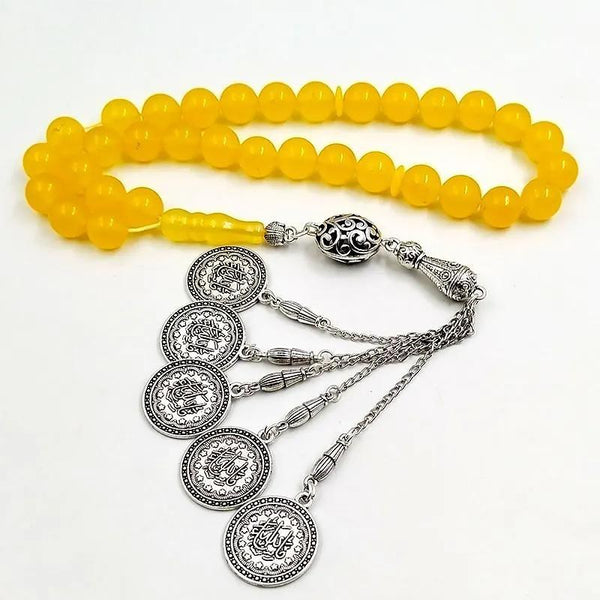 Pulsera musulmana de piedra de calcedonia amarilla natural Tasbih, misbaha, accesorios islámicos, regalo para Ramadán y Eid