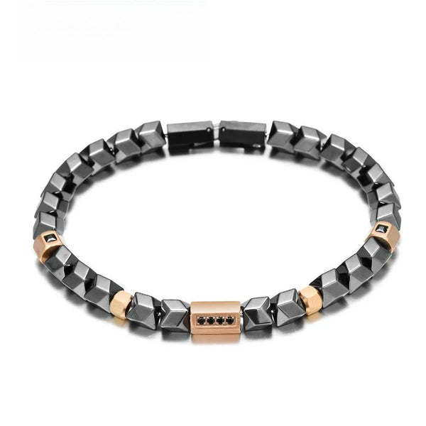 Pulseras de hematita pulidas con geometría fresca para hombre