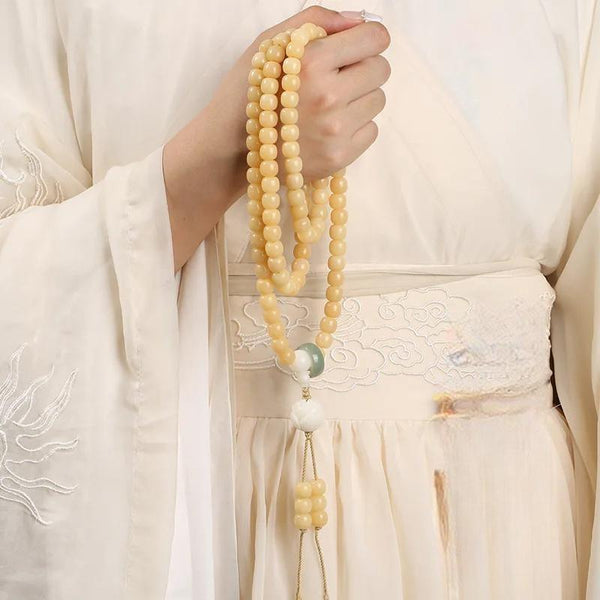 Pulsera de cuentas de Buda con raíz de Bodhi blanca natural, 108 piezas, collar de moda para mujeres y hombres