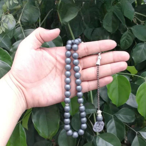Tasbih Piedra de hematita natural Misbaha gris Cuentas mate hechas a mano Kazaz Accesorios islámicos Cuentas de oración