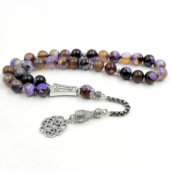Pulsera islámica con borla de metal turco y tasbih de ágata morada natural, regalo de joyería de rosario de lujo para damas musulmanas