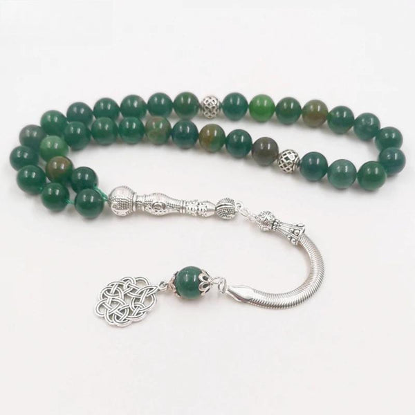 Tasbih - Piedra de ágata acuática natural, cuentas de oración musulmanas, rosario de piedras preciosas, regalo islámico para Eid adha