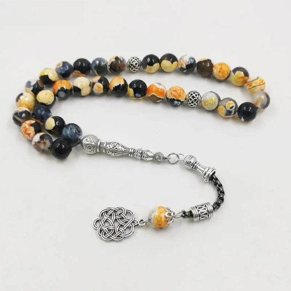 Pulsera de cuentas de oración musulmanas Tasbih para hombre, con piedras de ágata negra, misbaha turca, accesorios de piedras preciosas, regalo de Eid