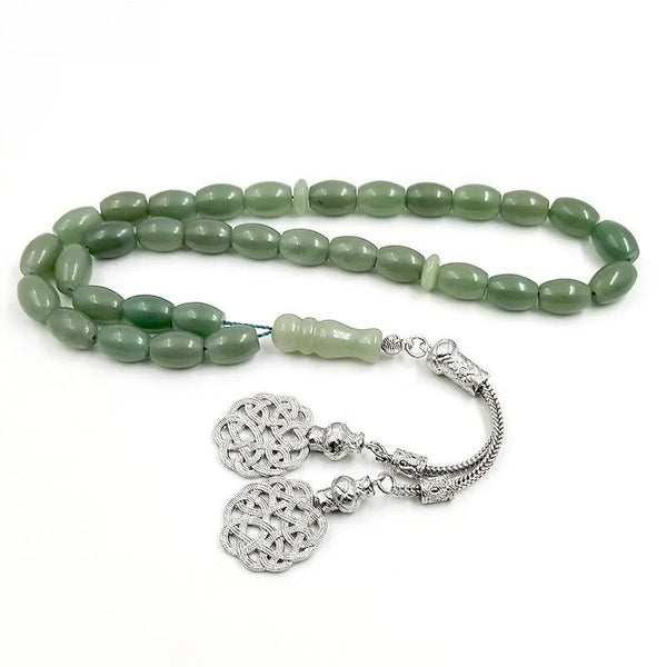Pulsera musulmana Tasbih Misbaha de piedra de jade verde natural, regalo islámico