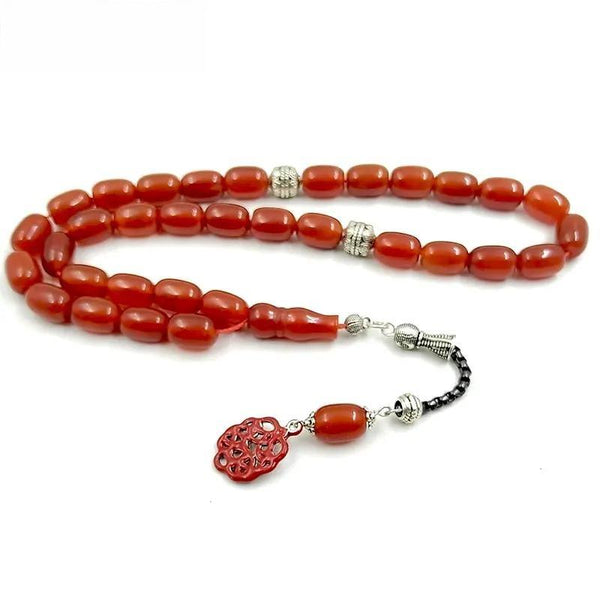 Pulsera musulmana Tasbih de ágatas rojas naturales 5A con colgante rojo