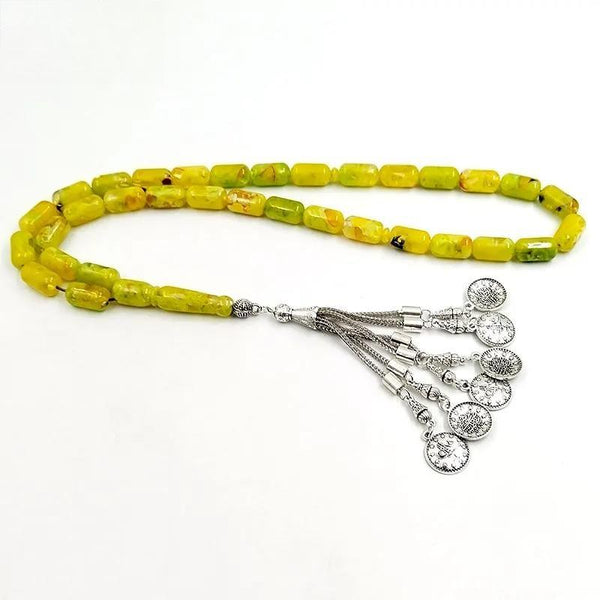 Rosario musulmán de resina Tasbih para hombre, 9 x 16 mm, con 6 cadenas de metal y placa árabe, regalo islámico de moda.