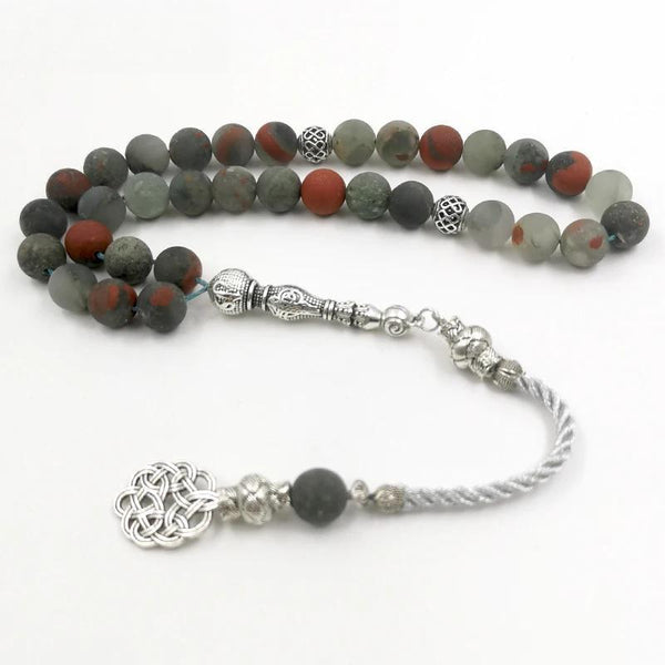Pulsera Tasbih de jaspe africano natural de 33 cuentas, misbaha, cuentas de oración musulmanas
