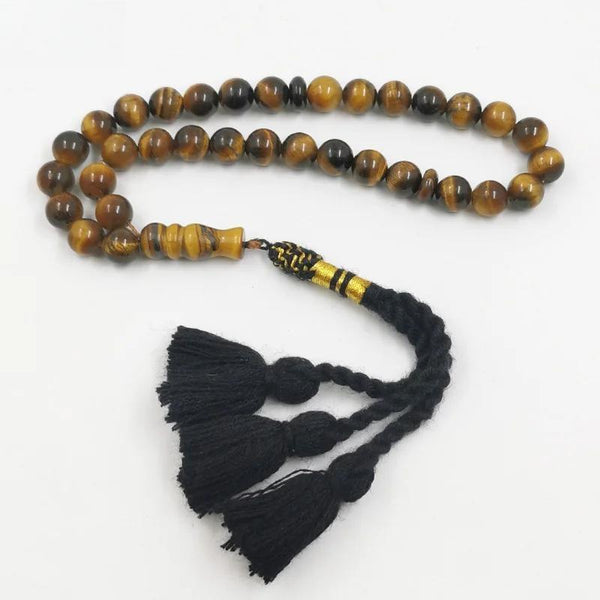 Cuentas de oración musulmanas Tasbih para hombre, hechas a mano, con borla turca y piedra de ojo de tigre natural negra
