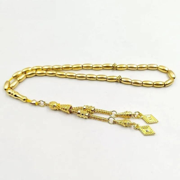 Rosario musulmán Tasbih de metal dorado de 4 x 7 mm con 33 cuentas, ideal como regalo islámico.