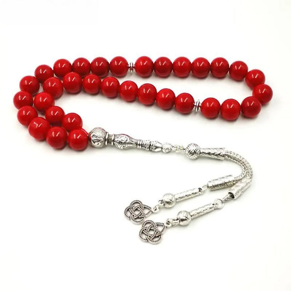 Rosario musulmán tasbih para mujer, cuentas rojas de oración, 33, 66 y 99 cuentas, piedra roja, joyería para mujer
