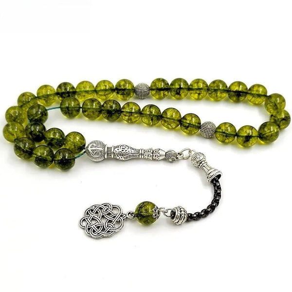 Cristal de peridoto, cuarzo oliva, regalo de tasbih para el rosario de Eid, pulseras musulmanas, cuentas de oración del Islam