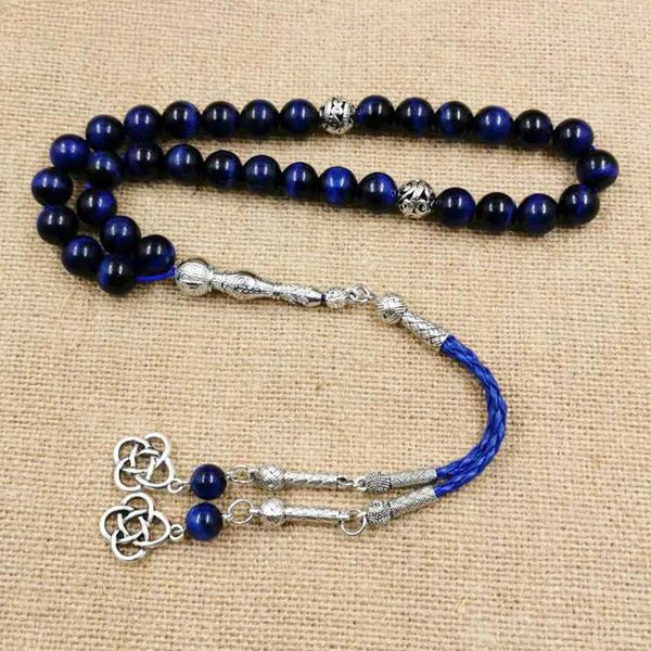 Pulseras Tasbih de ojo de tigre azul natural para hombre musulmán, regalo para Eid, accesorios para misbaha, cuentas de oración 33, 66, 99
