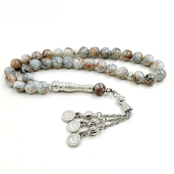 Accesorios islámicos Tasbih Pulsera de piedra marrón de 33 cuentas Cuentas de oración musulmanas