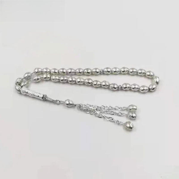 Rosario musulmán Tasbih de metal plateado con estrellas y lunas de colores, pulsera de 33 cuentas para oración.
