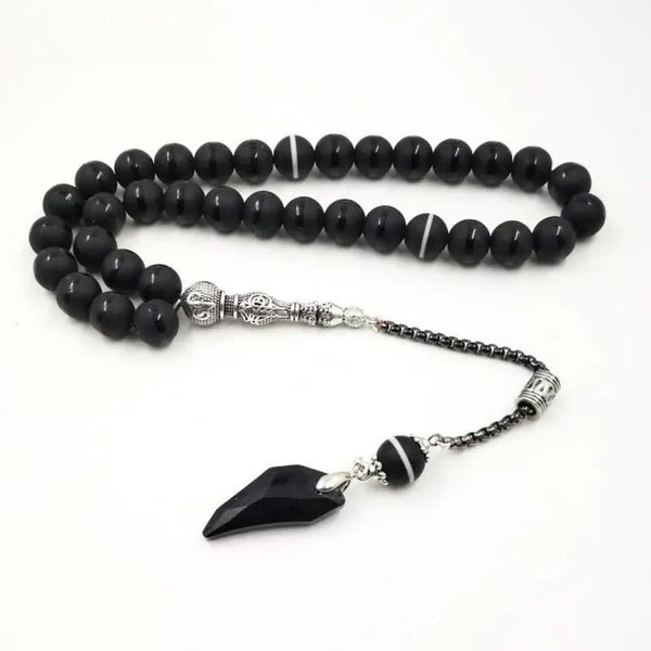 Tasbih de cristal y borla de ágatas Estilo popular Cuentas de oración musulmanas de cristal negro