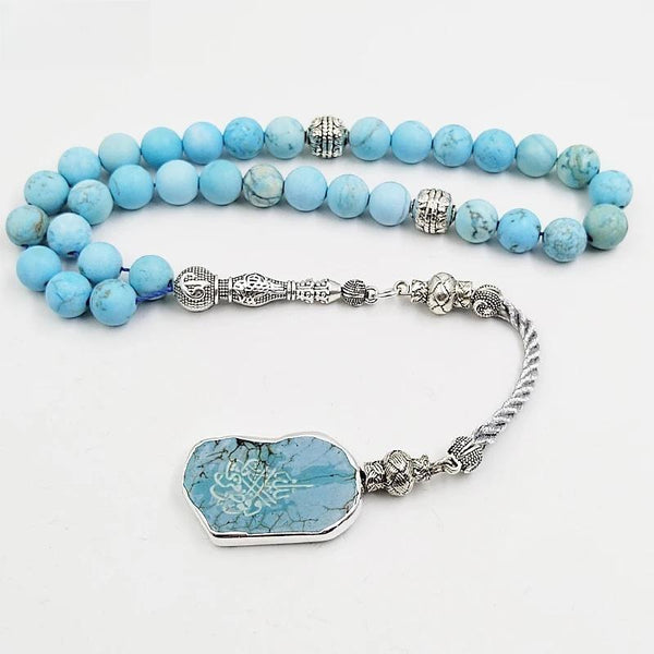 Pulsera Tasbih con turquesas naturales y colgante árabe, pulsera musulmana, rosario, regalo islámico