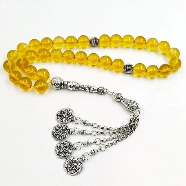 Pulsera de 33 cuentas de oración con misbaha de cristal amarillo de alta calidad y citrinos naturales 5A.