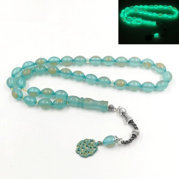 Nueva pulsera de cuentas de rosario musulmán con resina Tasbih verde luminosa Mistak