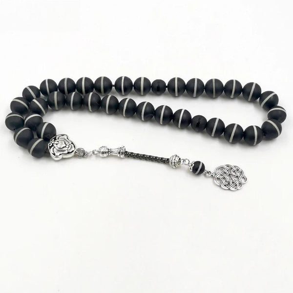 Tasbih para hombre, ágata negra natural, líneas blancas, cuentas de oración musulmanas, misbaha, rosario, regalo islámico para Eid