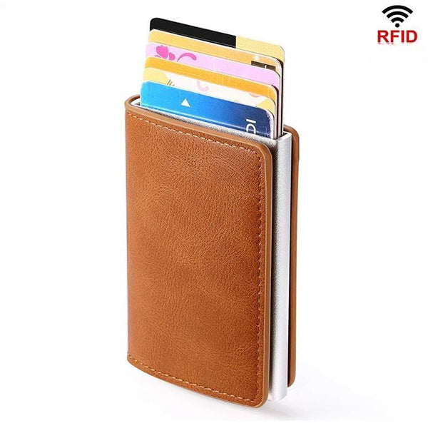 Cartera de negocios para tarjetas de crédito con bloqueo RFID, billetera automática emergente para hombre