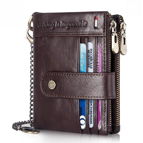 Cartera para hombre con tarjetero RFID de cuero genuino, organizadora.