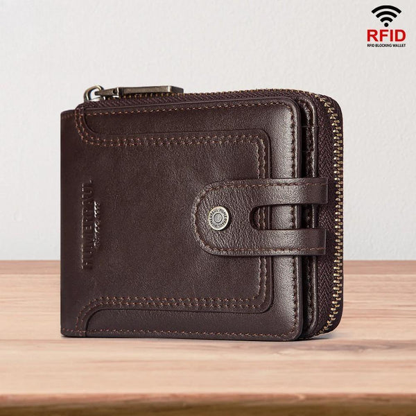 Carteras clásicas para hombre, cortas, de cuero genuino, con monedero, multifunción, RFID, tarjetero