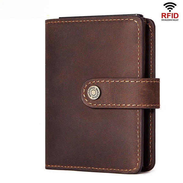 Tarjetero de cuero Crazy Horse, minibilleteras cortas para hombre