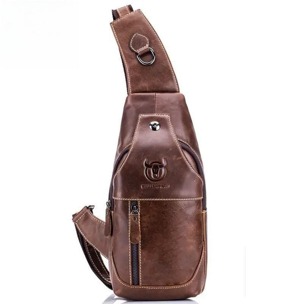 Bolso de pecho de cuero genuino para hombre, bolso de hombro para hombre, bolso bandolera informal.