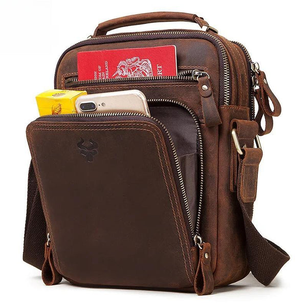 Bolso de hombro de cuero genuino para hombre, bolso cruzado vintage, bolso bandolera de gran capacidad para hombre