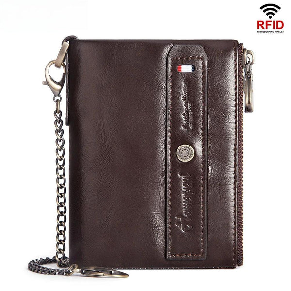 Cartera de cuero genuino para hombre con bloqueo RFID y tarjetero
 con bolsillo para monedas con cremallera