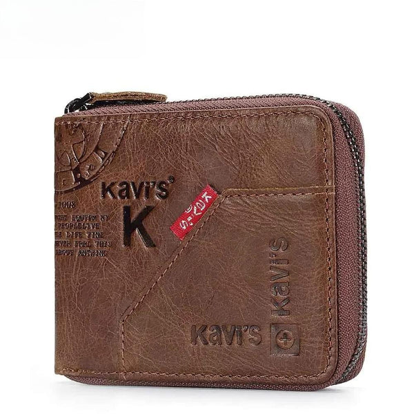 Cartera de cuero genuino para hombre, estilo vintage, estilo minimonedero corto con bloqueo RFID para mujer.