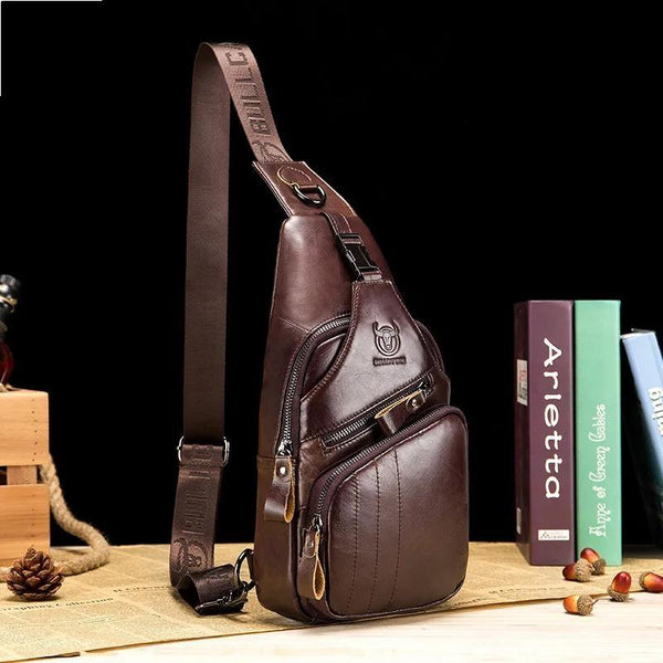Bolso de pecho de cuero genuino para hombre, estilo casual, a la moda