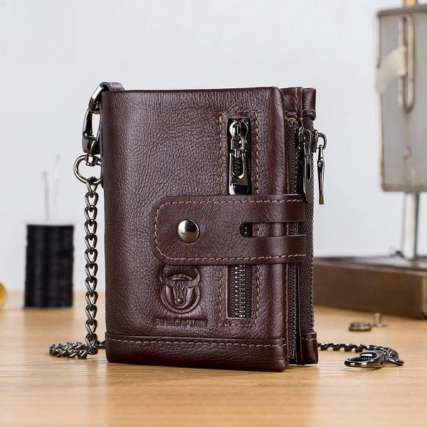 Monedero pequeño de cuero genuino RFID para hombre, tarjetero pequeño