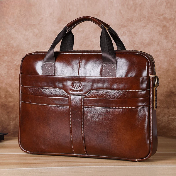 Bolso de cuero para portátil, bolso de cuero de capa superior para portátil de 15"
