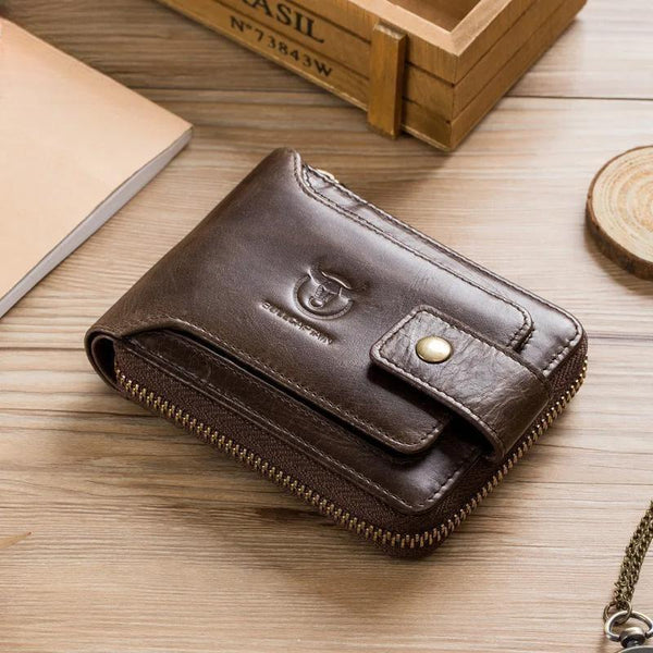 Cartera de hombre de cuero genuino, billetera RFID, bolsa de almacenamiento multifunción
