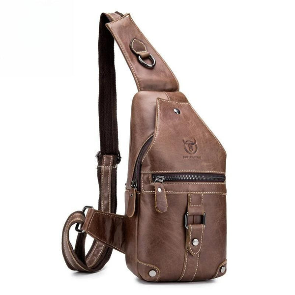 Bolso de pecho retro para hombre, bolso de pecho de piel de vacuno resistente a los arañazos, bolso de pecho informal diagonal para hombre.