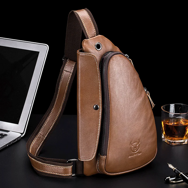 Bolso bandolera informal para hombre, bolso bandolera con auriculares, bolso bandolera de cuero para hombre