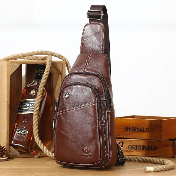 Bolso bandolera de viaje de piel auténtica para hombre