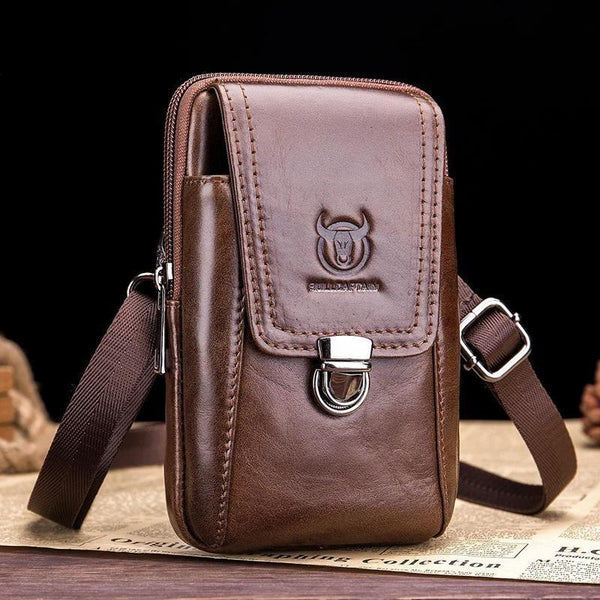 Riñonera vintage de cuero genuino para hombre, bolso de hombro tipo riñonera de viaje
