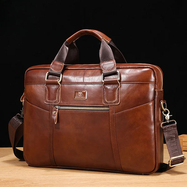 Maletín de cuero para hombre, apto para portátiles de 15,5 pulgadas y bolsos de trabajo de gran capacidad.
