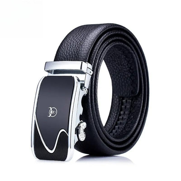 Cinturón de cuero para hombre, cinturón de vestir con trinquete y hebilla deslizante ajustable.