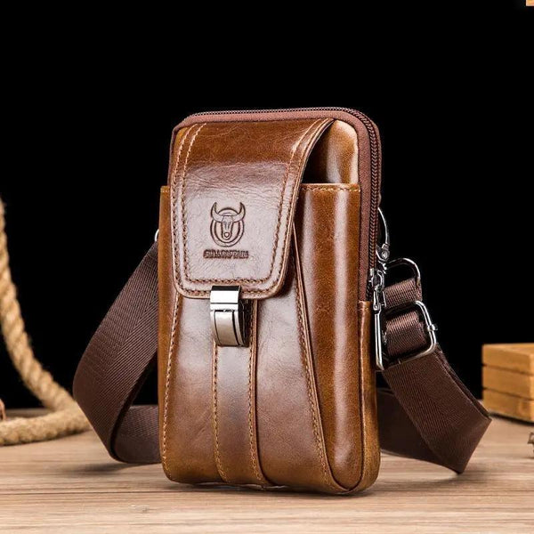 Riñonera vintage de cuero genuino para hombre, bolso de hombro tipo riñonera de viaje