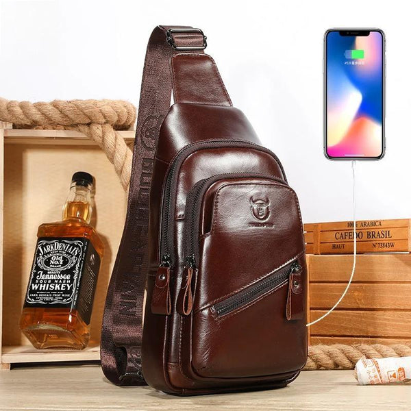 El último bolso de pecho de cuero para hombre, bolso de mensajero informal de gran capacidad para hombre.