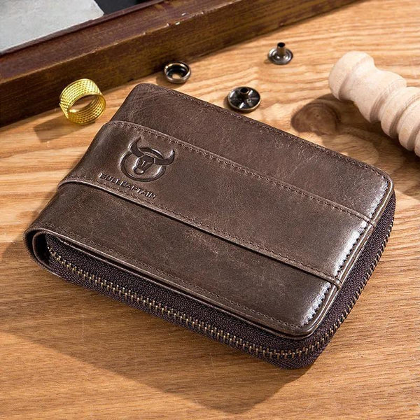 Nueva cartera de cuero RFID para hombre, monedero de piel de vaca, billetera fina de marca de diseñador.