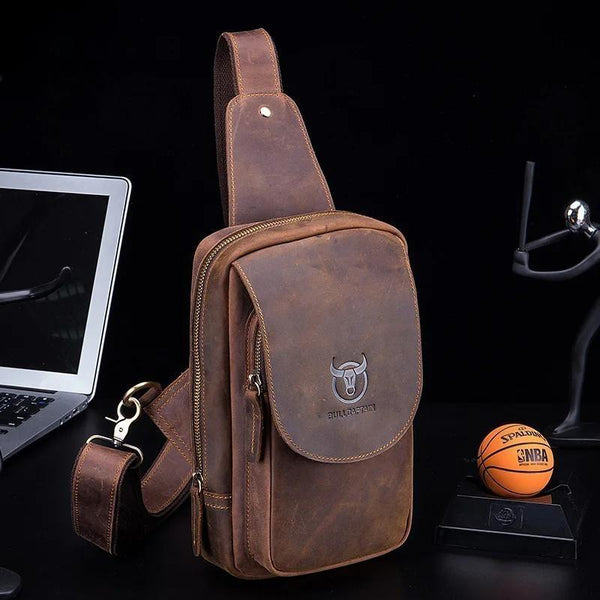 Bolsos cruzados para hombre Bolso de pecho de cuero Crazy Horse Bolsos cruzados de cuero