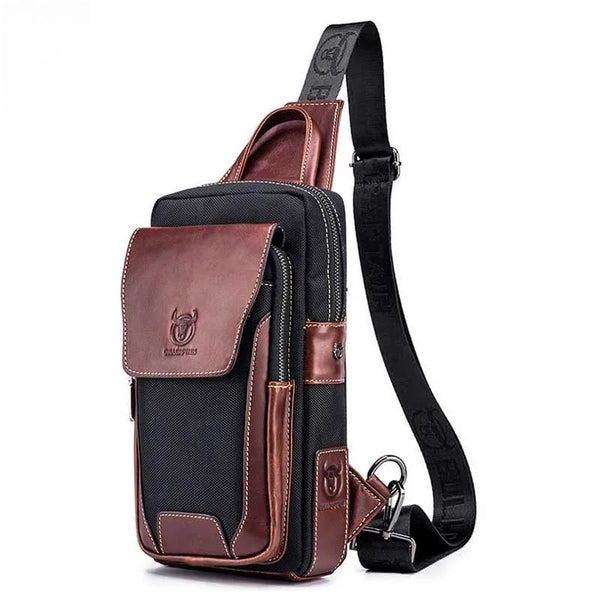 Bolso de pecho para hombre, estilo casual, de piel de vaca, con cinturón.