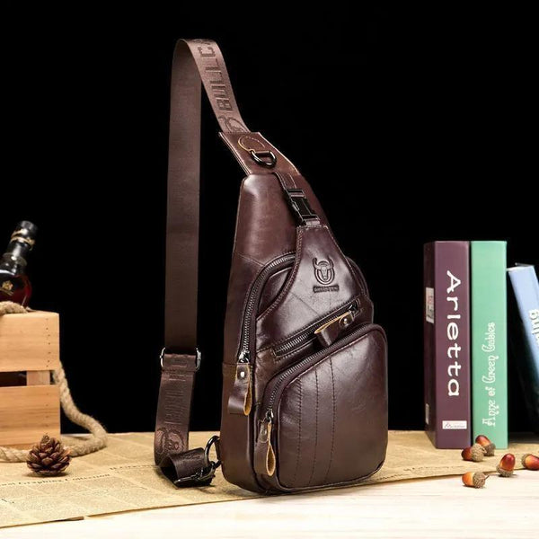 Bolso de pecho de cuero genuino para hombre, estilo casual, a la moda